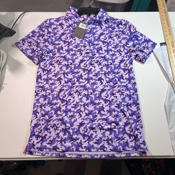 NWT G/Fore Mapped Icon Camo Aura purple Mens Small Golf Polo Shirt New - Picture 1 of 8